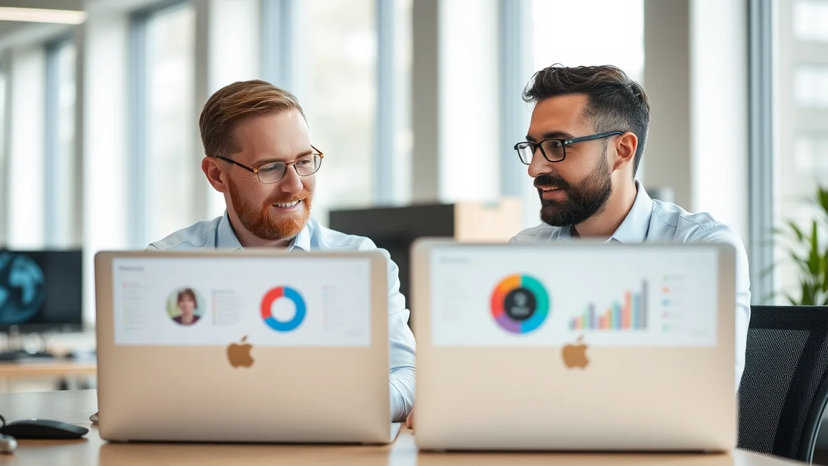 A cloud engineer comparing two infrastructure dashboards on dual monitors in an office