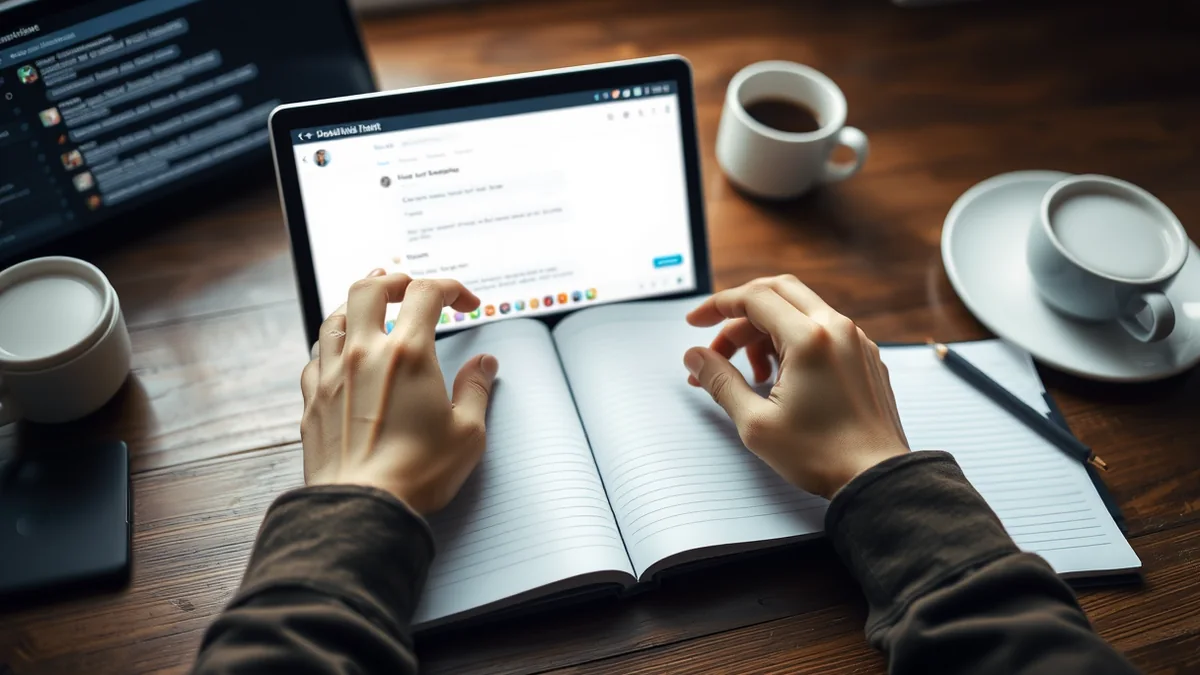 A founder at a desk comparing a search results page with an AI assistant's written answer on two monitors