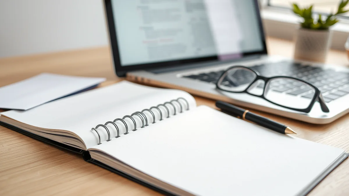 A writer reviewing a printed web page draft with highlighted headings and handwritten edits