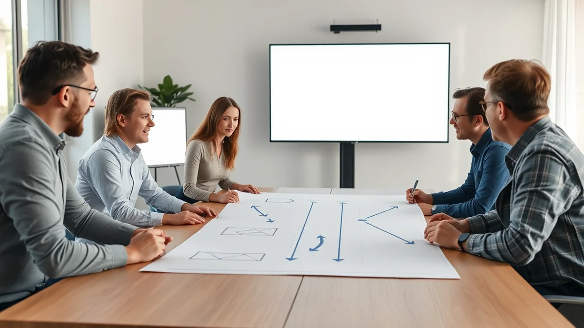 An engineering lead mapping systems and quarterly milestones on a whiteboard during a planning session