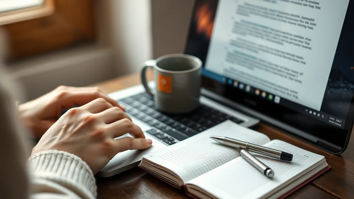 A writer and a marketing manager reviewing a printed website copy draft together at a table